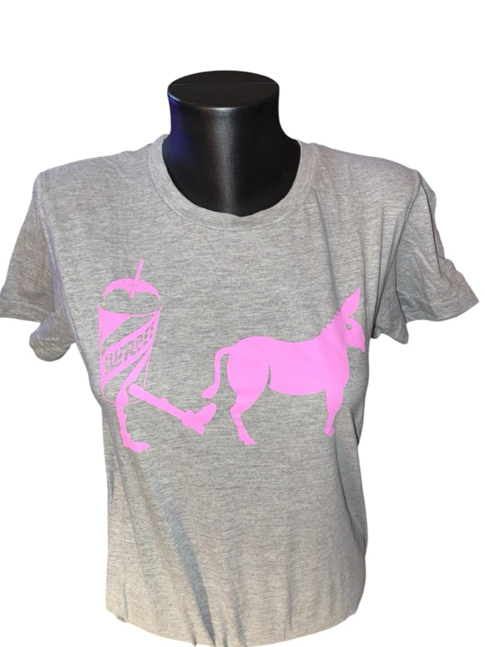 7 Eleven “Slurpee Kicks Ass” Gray Short Sleeve Tee with Pink Donkey Graphic 7-11